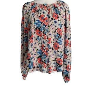 Veronica Beard 100% Silk Blue Floral Size 6 Women's Top Quiet Luxury Career